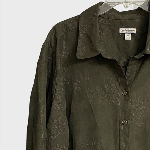 Croft & Barrow Button Up Faux Suede Shirt Jacket Women's Sz 3X Embroidered Green - Picture 3 of 16